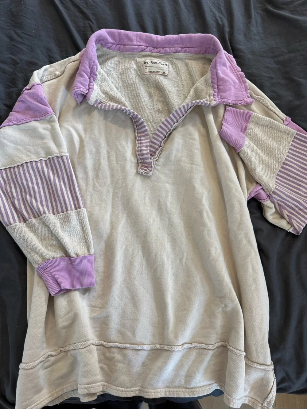 We The Free Cream Pullover with Lavender Trim